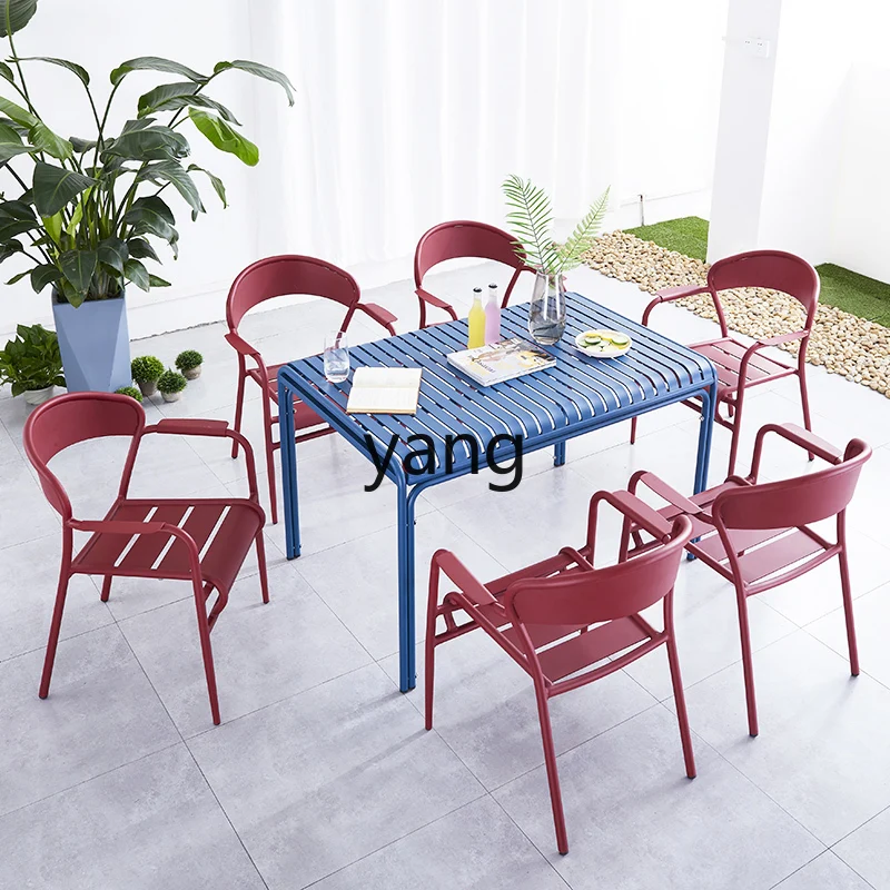 Yjq Outdoor Courtyard Creative Aluminum Art Table and Chair Five-Piece Bed & Breakfast Outdoor Leisure Colorful Chair