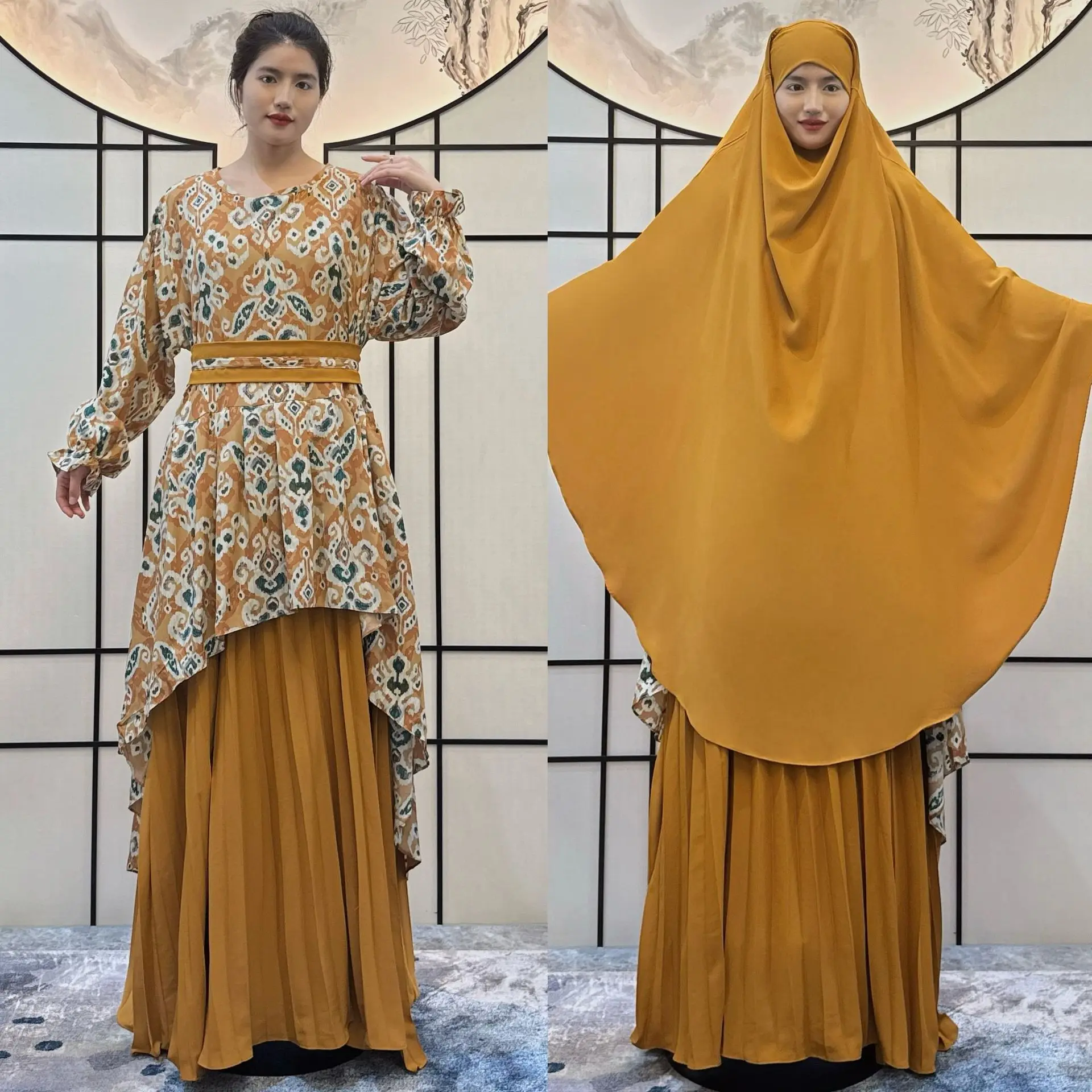 Eid Ramadán Jalabiya-Conjunto de 2 piezas para mujer, Abaya de oración para mujeres modestas, Khimar Hijab, vestido largo, caftán musulmán, traje de ropa islámica