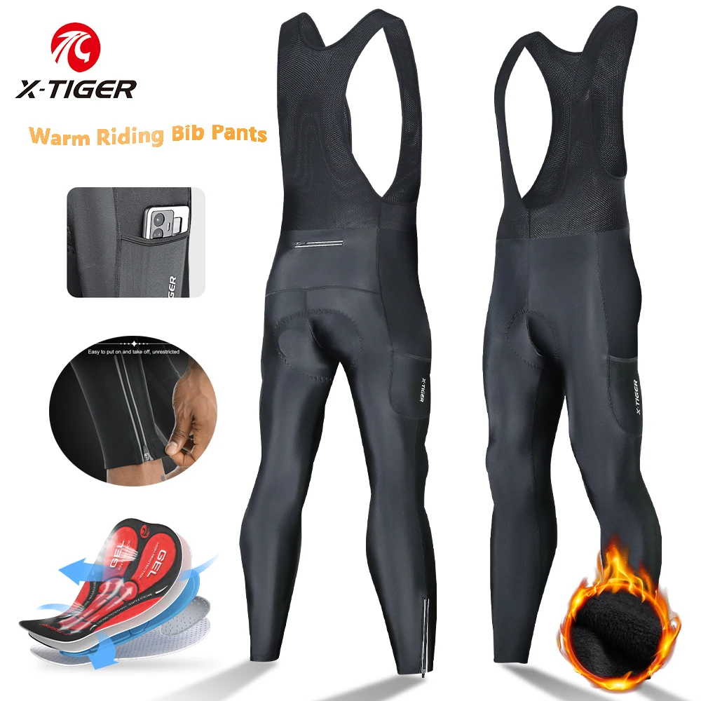 

X-TIGER Bicycle Bib Pants Men 5D Padded Road Windproof Fleece Lined Cycling Tights Leggings Winter Warm Cyclist Riding Bike Wear