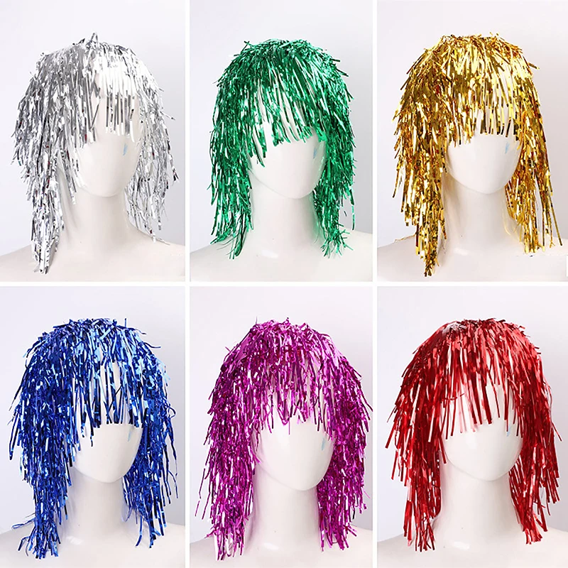 Pelucas de oropel de aluminio para disfraz, sombrero brillante divertido, accesorios metálicos para el cabello para fiesta, Carnaval, mascarada