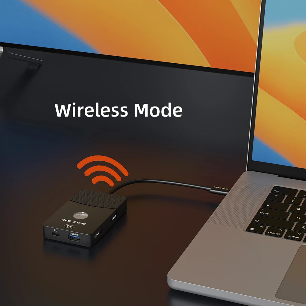 CABLETIME USB C Wireless Extender 5 IN 1 Hub 4K@60Hz Resolution PD100W Fast Charger 5Gbps Data Transmission for Macbook Laptop