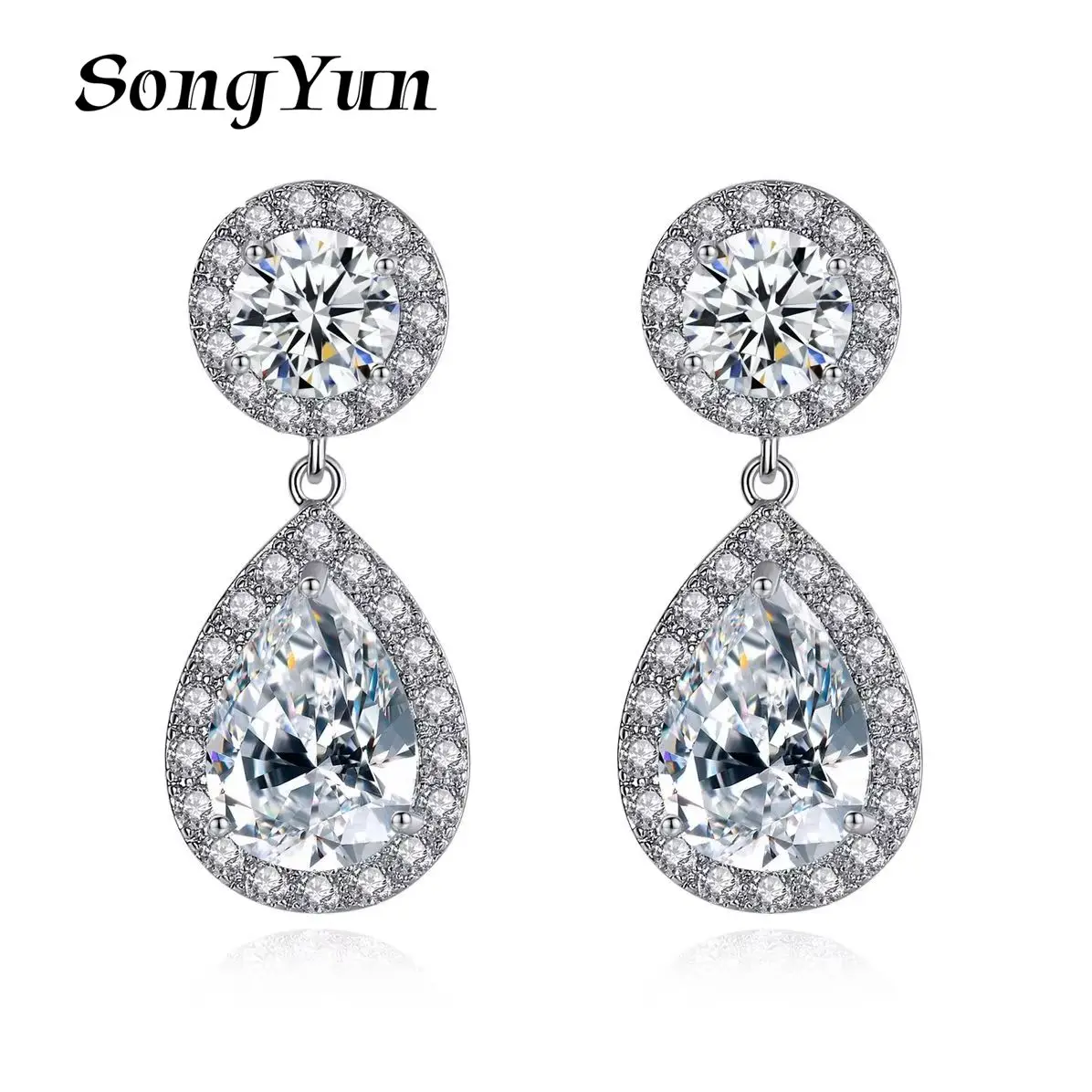 

SYYG Jewelry MHT Quality Brass Stud Earrings Dangle CZ 7A Zircon Bachelorette Gift Bridesmaid Gift Women Earring Jewelry
