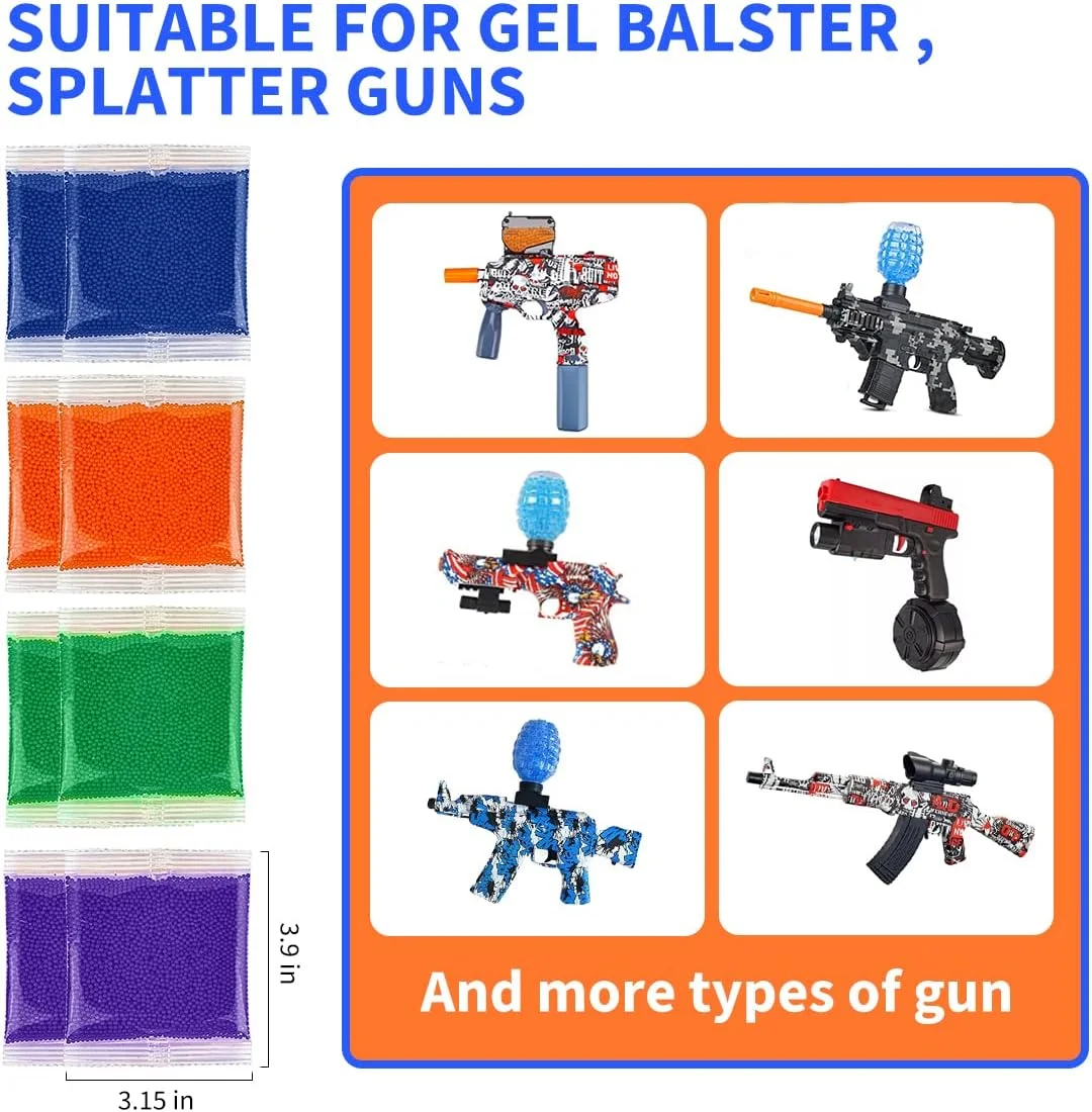 Gel Gun Refill Splatter Gun Cap, Gun Rounds Acessórios, Munição Gelblasting, 7-8mm,3 Pacotes, 10000 pcs por pacote, Gel Burster Bull