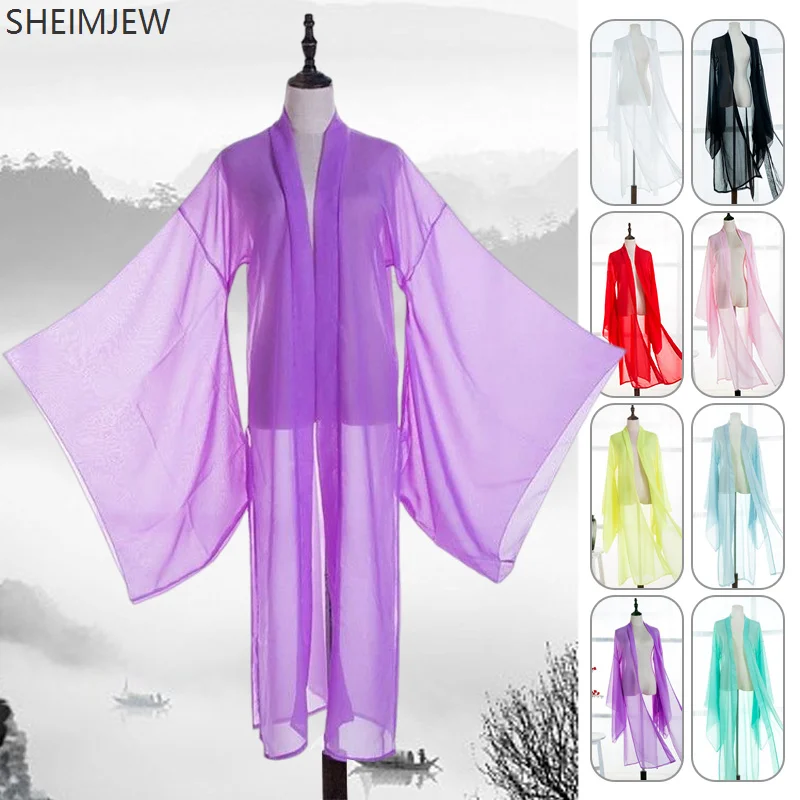 

2025 Hanfu Cardigan Chinese Ancient Large Sleeve Shirt Tang Dynasty Thin Chiffon Classical Ethnic Dancewear Cosplay Stage Cloak
