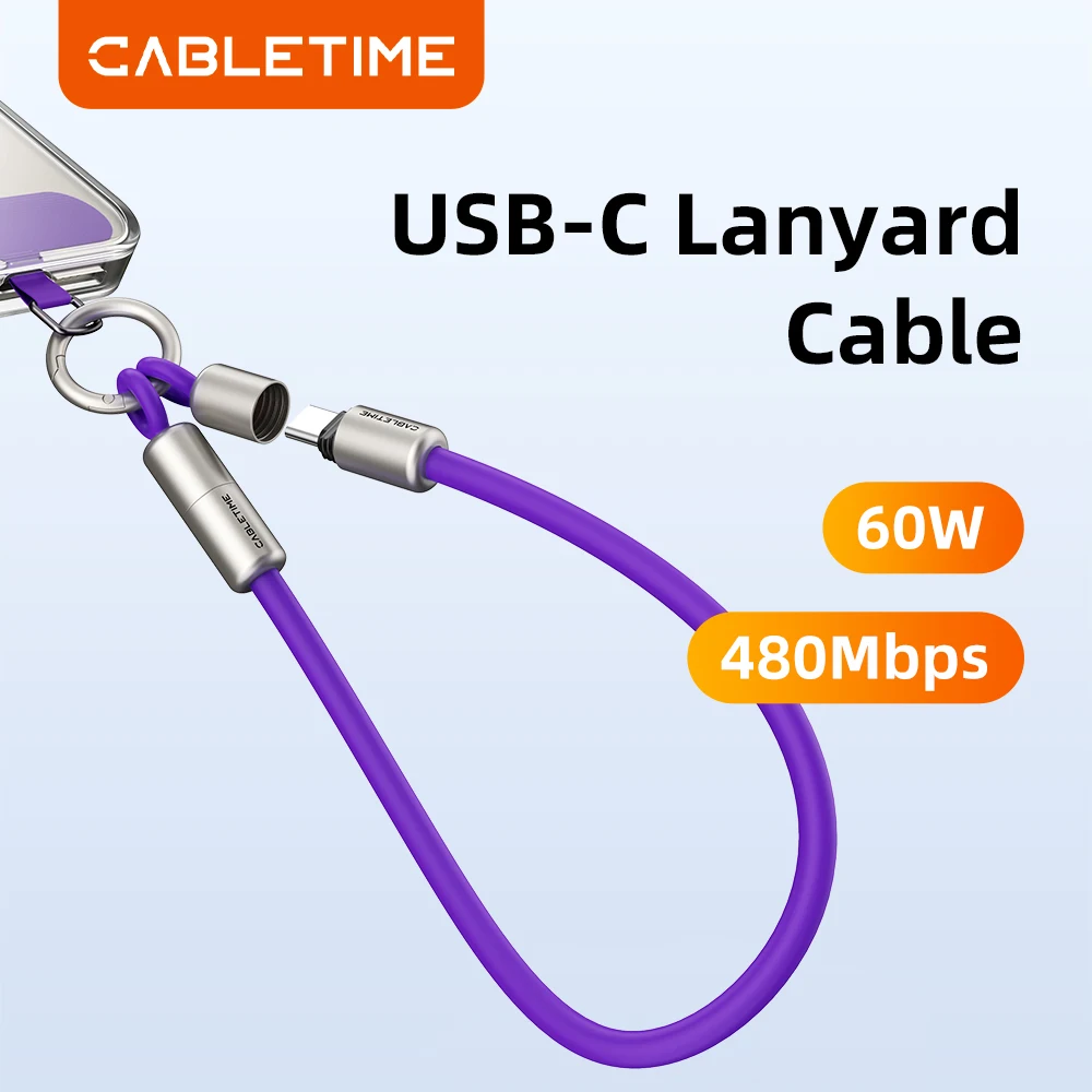 

CABLETIME USB C Cable PD60W Type c fast Charging Cable Speed Keychain USB C to Type C for Huawei iPhone17 charger cable SSD