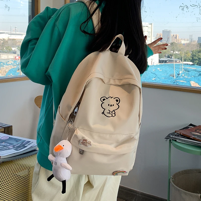 Large Capacity Canvas Backpack Women's Korean Style High School Backpack Simple Versatile Double Shoulder Bag for College Stu...