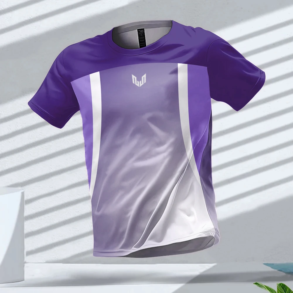 Camiseta deportiva para hombre, camiseta de manga corta de secado rápido, transpirable, con estampado de rayas degradadas, ropa para correr y
