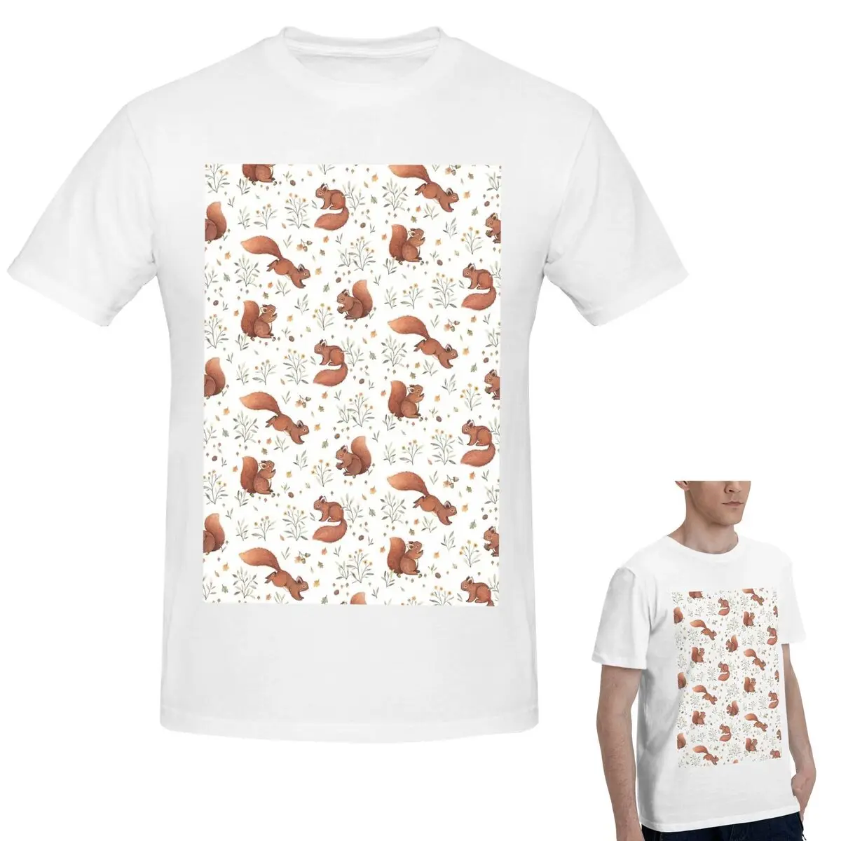 

100% Cotton Cute Squirrels T-Shirt Men's Classic Oversized T Shirt Men O-Neck Summer Shirts Tops S-6XL