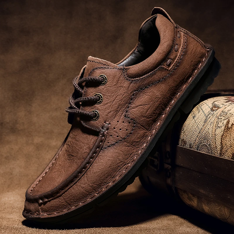 

Fashion Men Soft genuine Leather oxfords Handmade sewing Designer Casual Walking Shoes Comfy Flats Antiskid Driving Shoes men