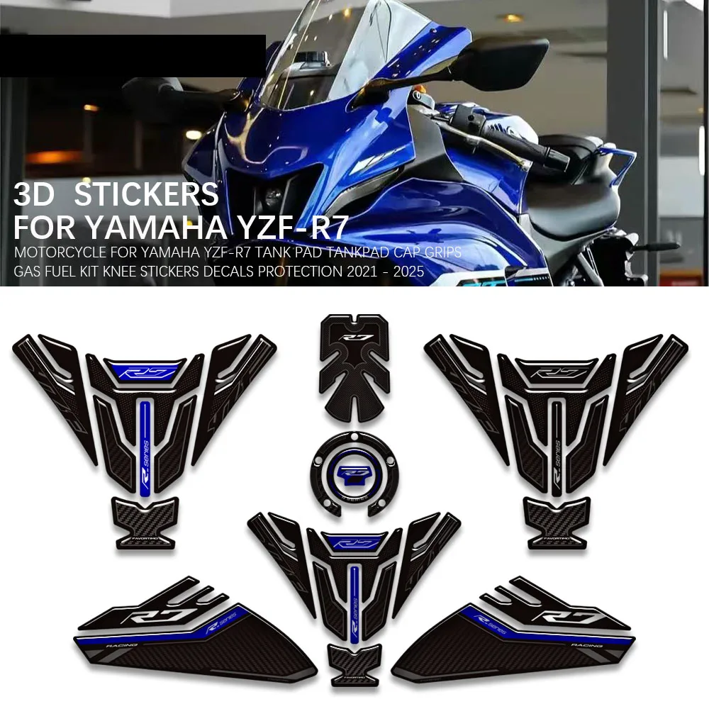 

New Motorcycle For Yamaha YZF-R7 YZFR7 YZF R7 Tank Pad TankPad Cap Grips Gas Fuel Kit Knee Stickers Decals Protection 2021-2025