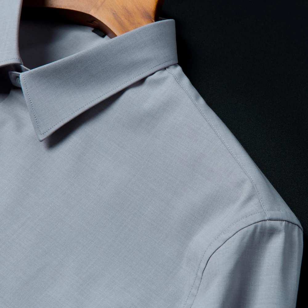 Men\'s Old Money Style Casual Stretchy Dress Shirt without Pocket, Long Sleeve Solid Formal Business Work Office Button-up Shirts
