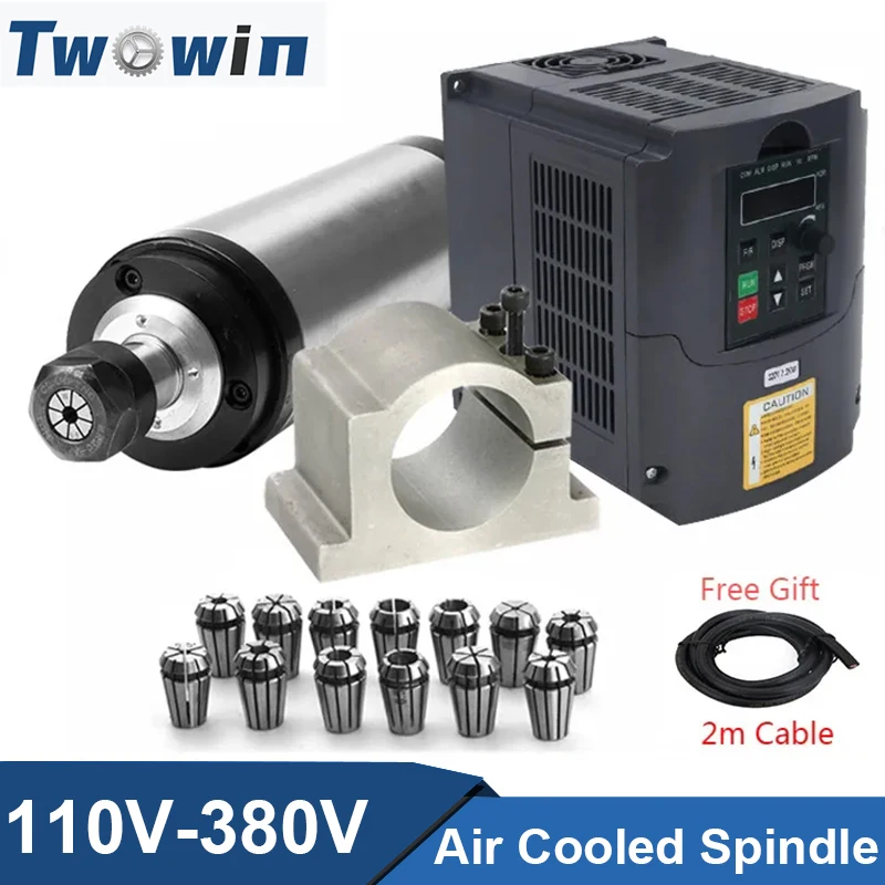 

2.2KW Air Cooled Spindle Kit Spindle Motor 110V 380V 220V VFD Inverter 80mm Clamp Pumg Part For CNC Milling Machine