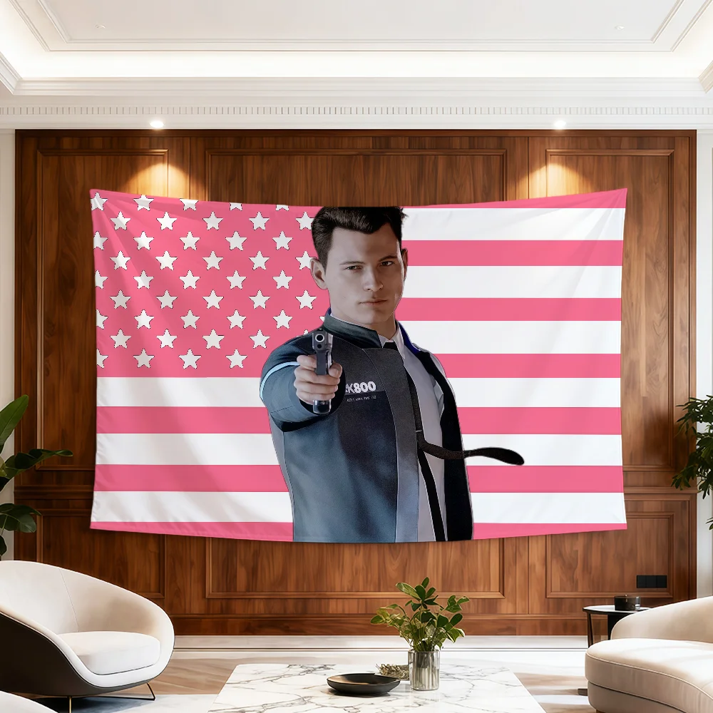 Game D-Detroit Become Human C-Connor Flagge für Zimmer, Wohnheim, Party, Hogar, Nachttisch, Wohnzimmer, Wandbehang, Gartendekoration, Banner, Geschenk – Detail 5
