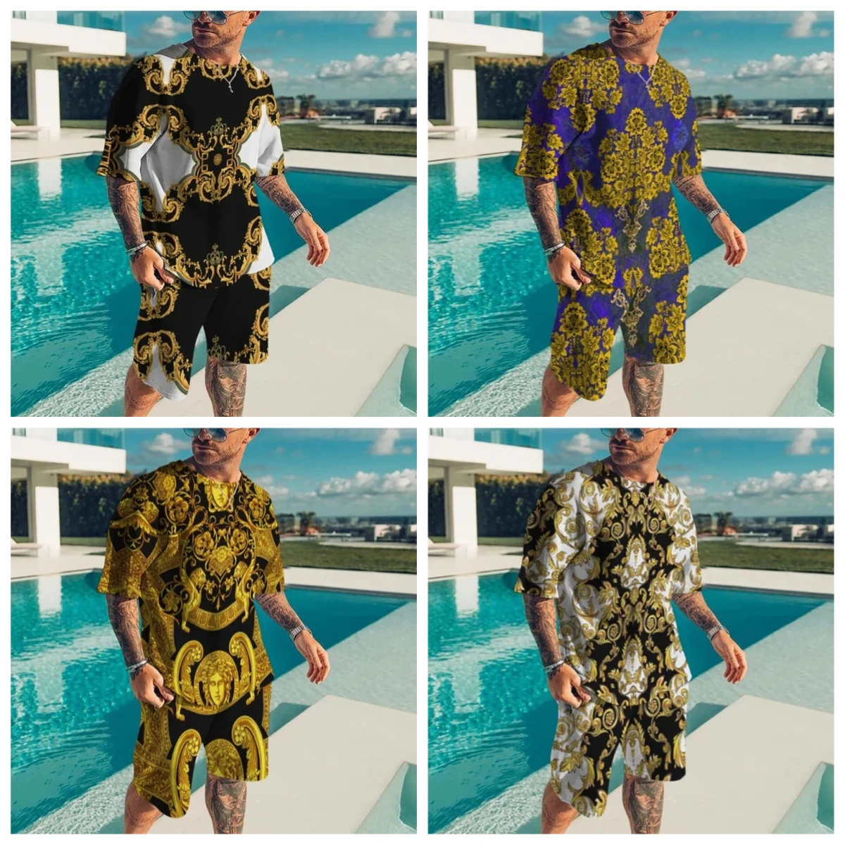 

25-26 Summer Hot-selling Fashion Trend Luxury Suit 3D Printing American Street Breathable Quick-drying T-shirt Shorts Set