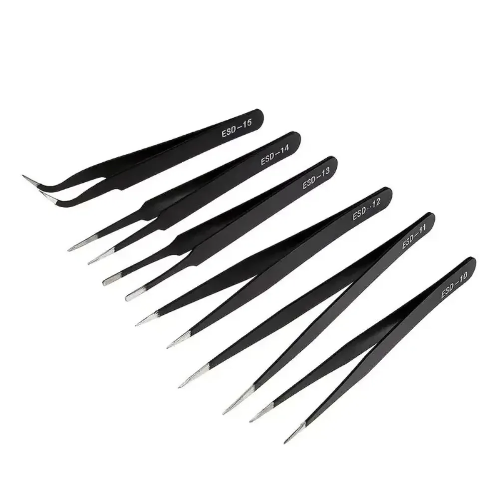 Precision Long Tweezers ESD Anti-static Stainless Steel Tweezers Electronic Repair Welding Tools Nail Art Brick Clamp