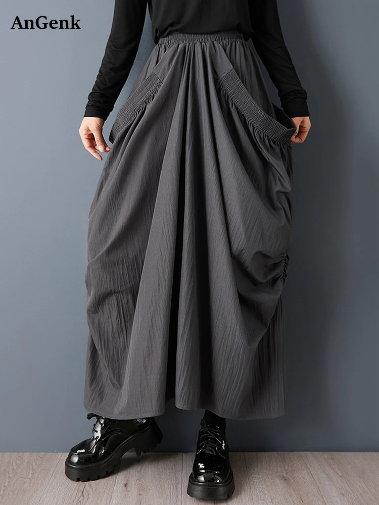 

Black Vintage Irregular Pleated Oversized High Waist Skirt Women Fashion Loose Casual Long Skirts Clothes New Sping Autumn 2025