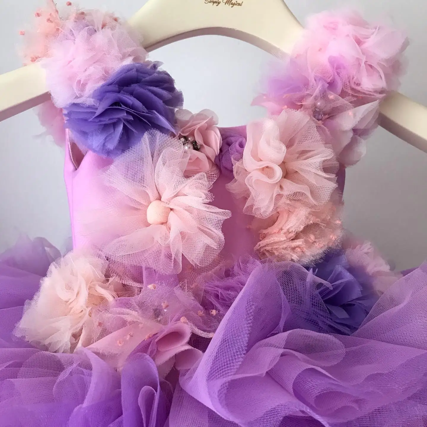 Purple Flower Girl Dress For Wedding Applique Puffy Tulle Sleeveless Elegant Birthday Baby Pageant First Communion Ball Gown