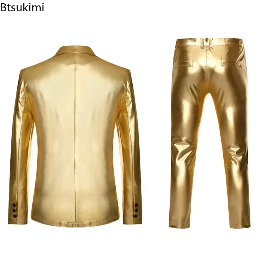 Men\'s Suit Sets Chic Shiny Gold 2 Pieces Suits Blazer+Pants Sets Stage Perform Clothes Party Nightclub Dancer Costume Sets Men