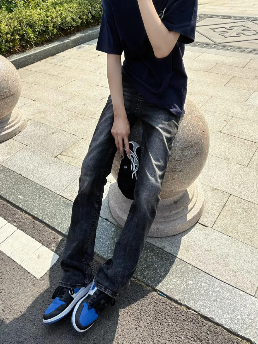 

American High Street Marble Bla ey Flared Jeans Men's Heavyweight Waed Retro Men's Women's Trendy Straight Leg Pants