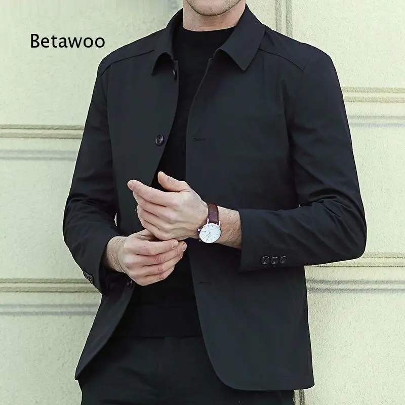 Men Lapel Button Closure Jacket Classic Simple Outerwear Loose Comfortable Coat For Middle Aged And Elderly Male For Spring And