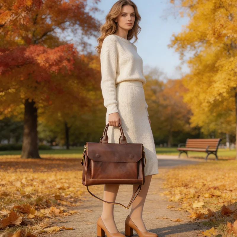

2026 New Pu Leather Women Handbags Business A4 File Bag Briefcase 14 Inch Laptop Bag Schoolbag Shoulder Messenger Bags