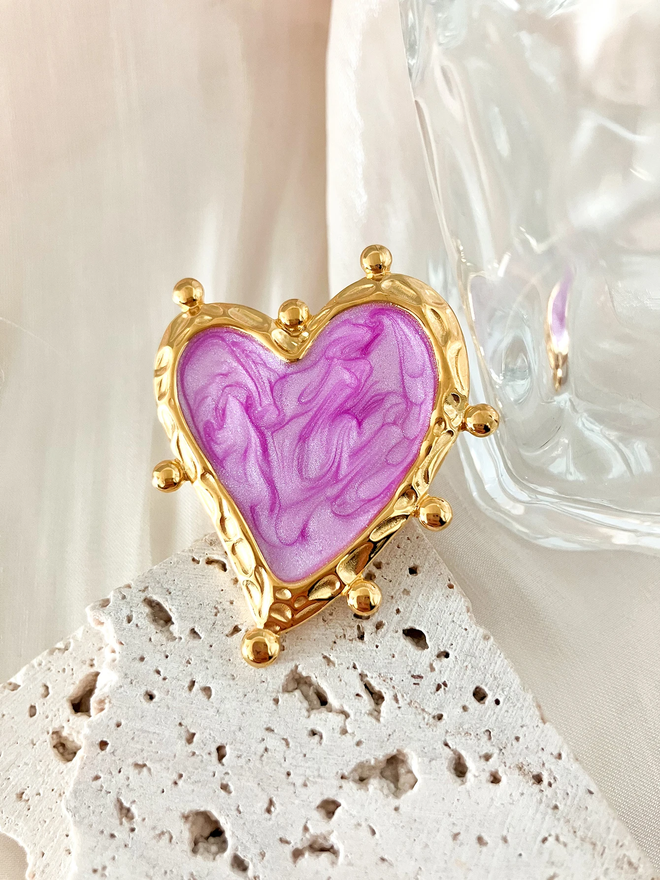 vintage vintage stainless steel magical purple heart opening ring suitable for women\'s Valentine\'s Day parties, gifts