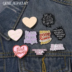 Women Girl Power Enamel Pin Brooch More Self Love Badge Quote Don't Love Heart Sweater Believe Gift Female Jewelry Accessories