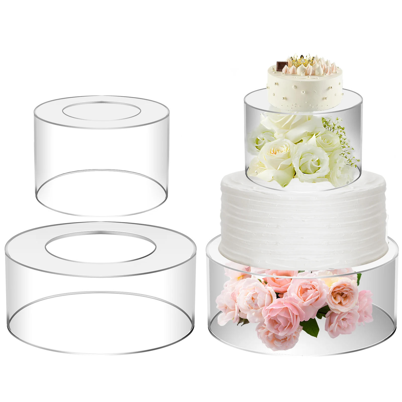 Acrylic Cake Stand Fillable Cake Risers Cupcake Display Holder Clear Cake Tier Stackable Cake Display Boxes for Wedding Birthday