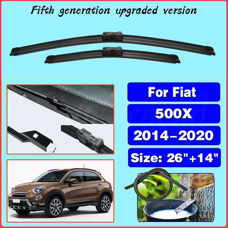 

For Fiat 500X 2014-2020 Front Wiper Blades Soft Rubber Windscreen Wipers Auto Windshield 26"+14" 650mm + 350mm