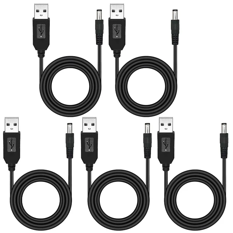 5PCS USB Power Supply Adapter Cable 5V To 9V USB Male To DC 5.5x2.1mm Voltage Step Up Converter Cable with DC Jack 5.5 X 2.1mm