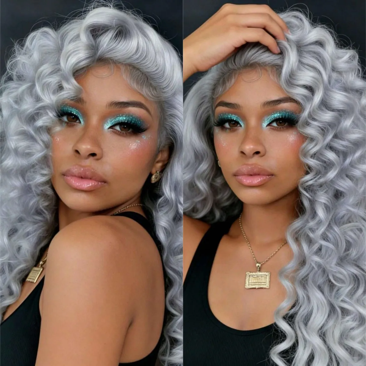 

Серебристо-серый парик 13x4 HD Deep Wave с кружевной передней частью для женщин, с эффектом натуральных волос, плотность 250%, кудрявый, волнистый, безклеевой, из натуральных человеческих волос