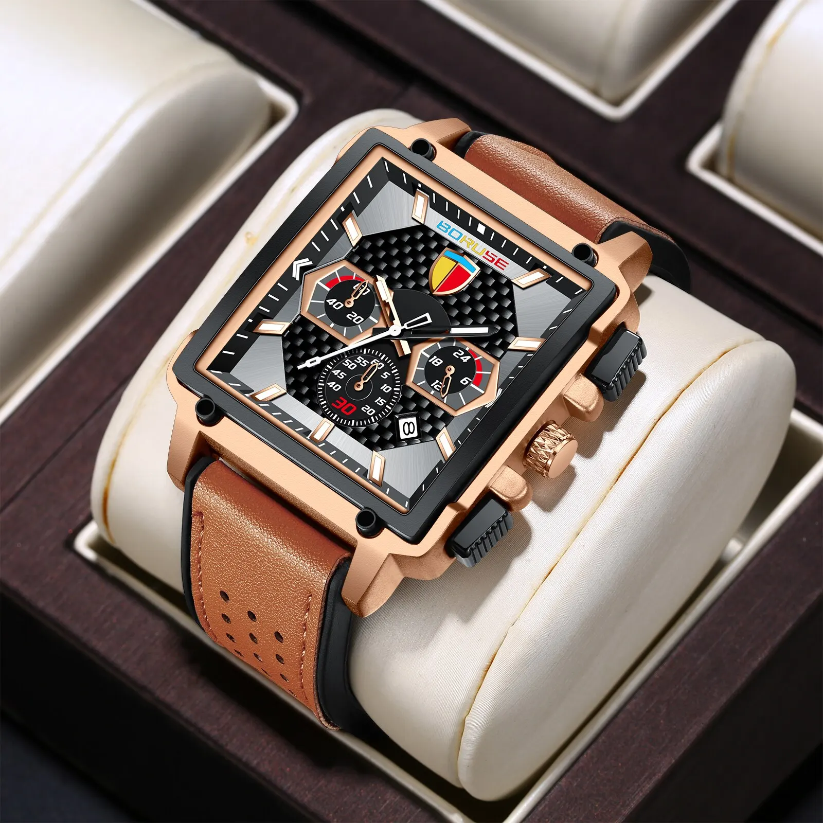 

BORUSE Luxury Men Watch Top Brand Business Waterproof Date Quartz Watches For Men Sport Chronograph Wristwatch Men Clock + Box