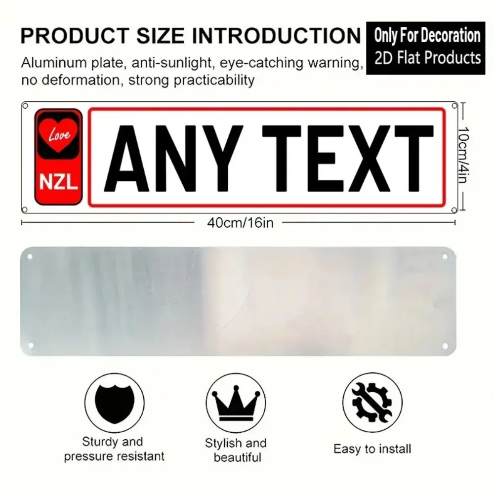 Custom NZ Red Heart Aluminum Metal Sign Personalized Text Cafe Garage Wall Decor Only view 2