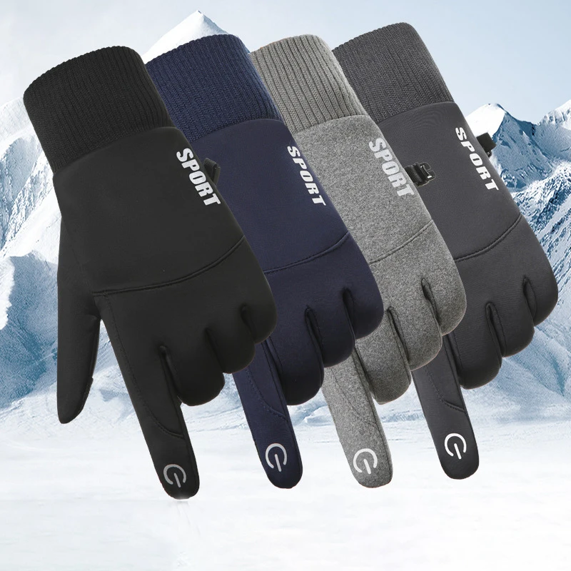 Touchscreen-fähige Winddichte Wasserdichte Warme Herren-Fahrradhandschuhe Touchscreen-fähig Winter Samt Rutschfest Erwachsene Bergsteigerhandschuhe
