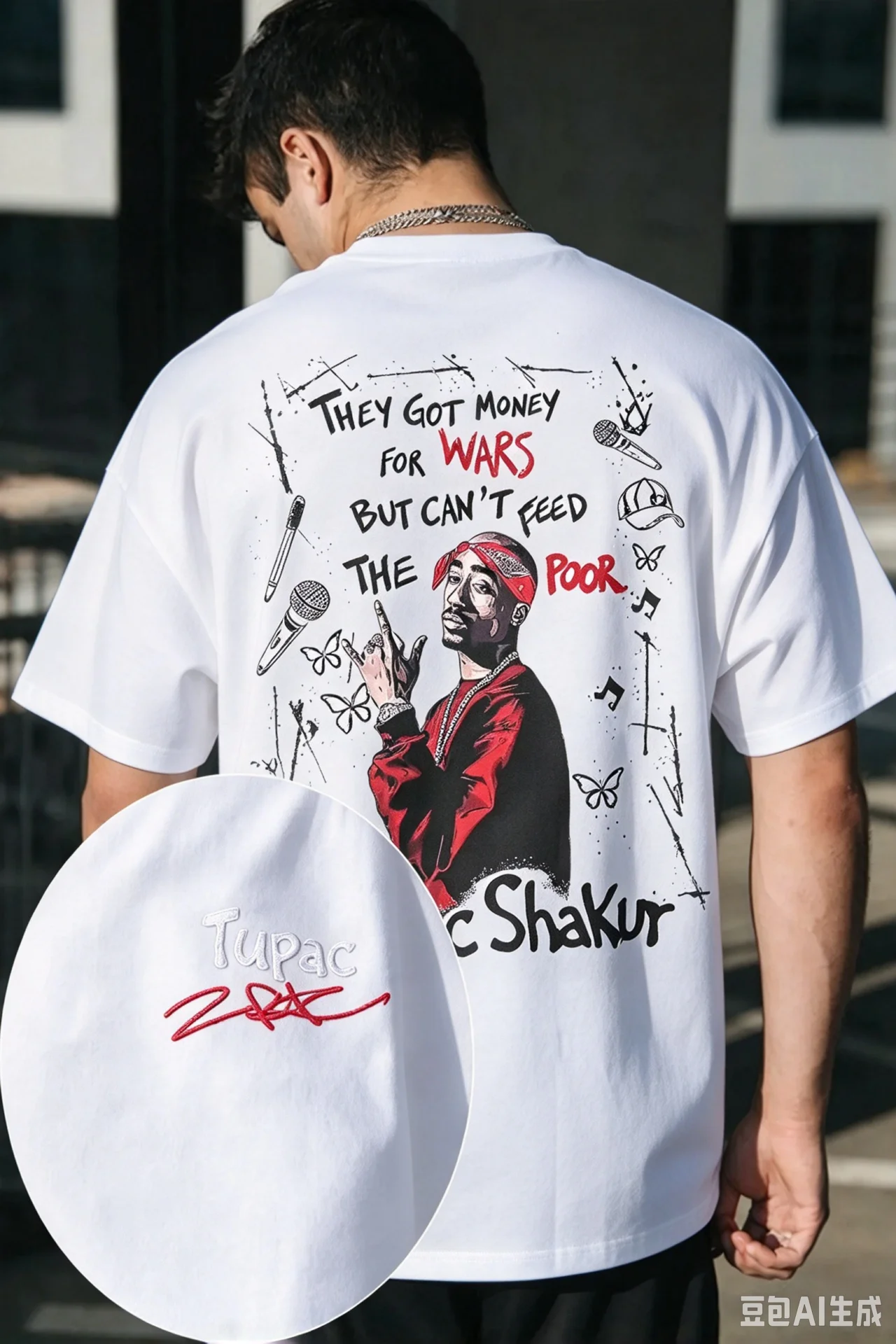 2026 2pac Shakur Back Print T Shirt Hip Hop Rapper Portrait Quote Graphic Oversized Fan Merch Short Sleeve Tee