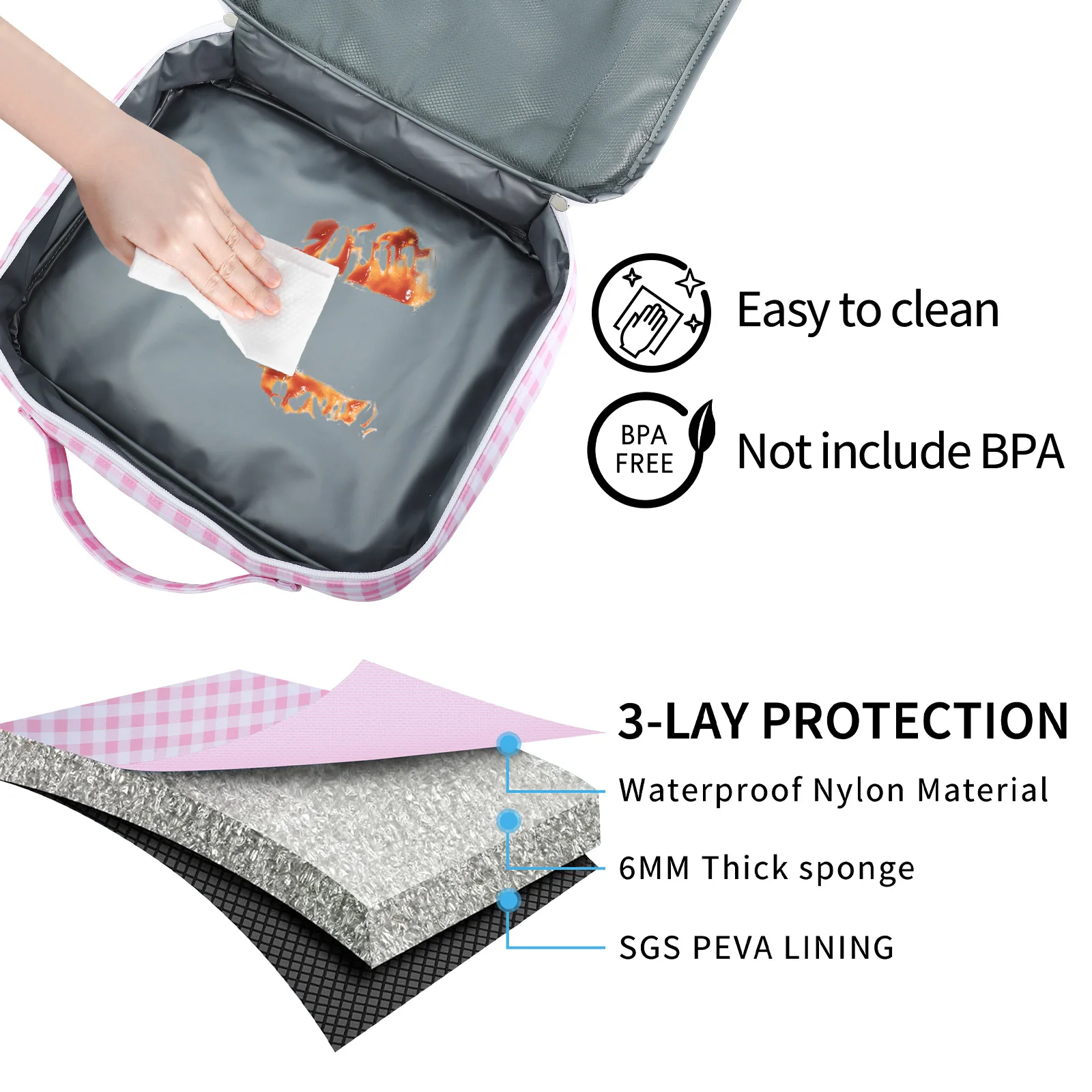 Lunch Bag Ruffle Plaid Insulated Cooler Box Kid Child School Thermal Food Tote Women Waterproof Leakproof Portable Reusable