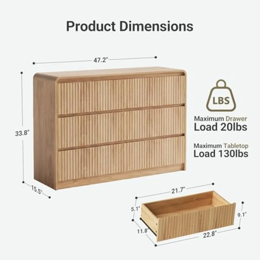 6 Drawer Dresser for Bedroom, 47