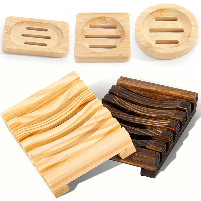 Wooden Natural Bamboo Soap Dishes Tray Holder Draining Box Storage Soap Rack Portable Shower Bathroom Soap Dish Storage Tray view 3