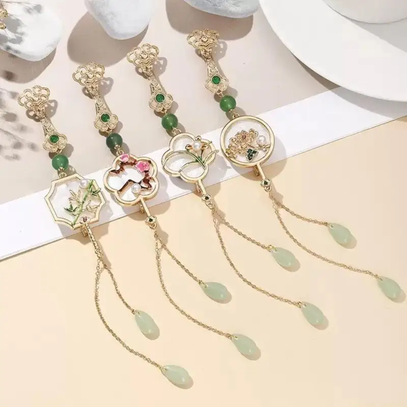 31BF Elegant Floral Embossed Metal Pin With Secure Clasp Chinese Four Plant Design Formal Occasion Decoration