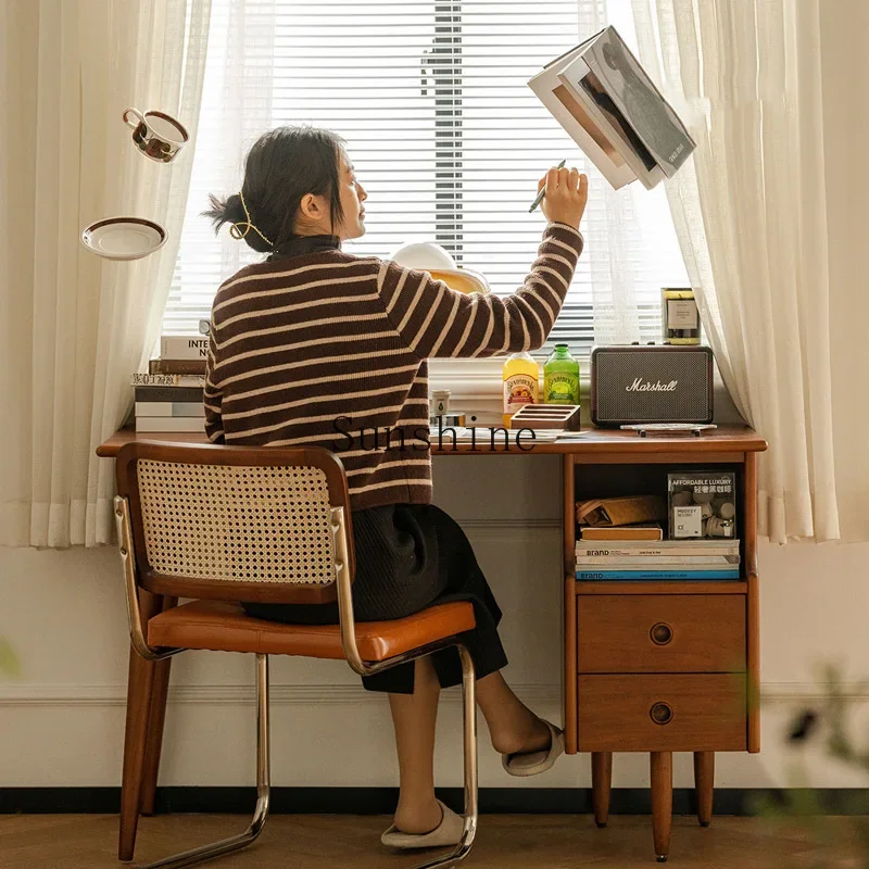 

Solid wood double study home office writing desk cabinet integrated Japanese study table