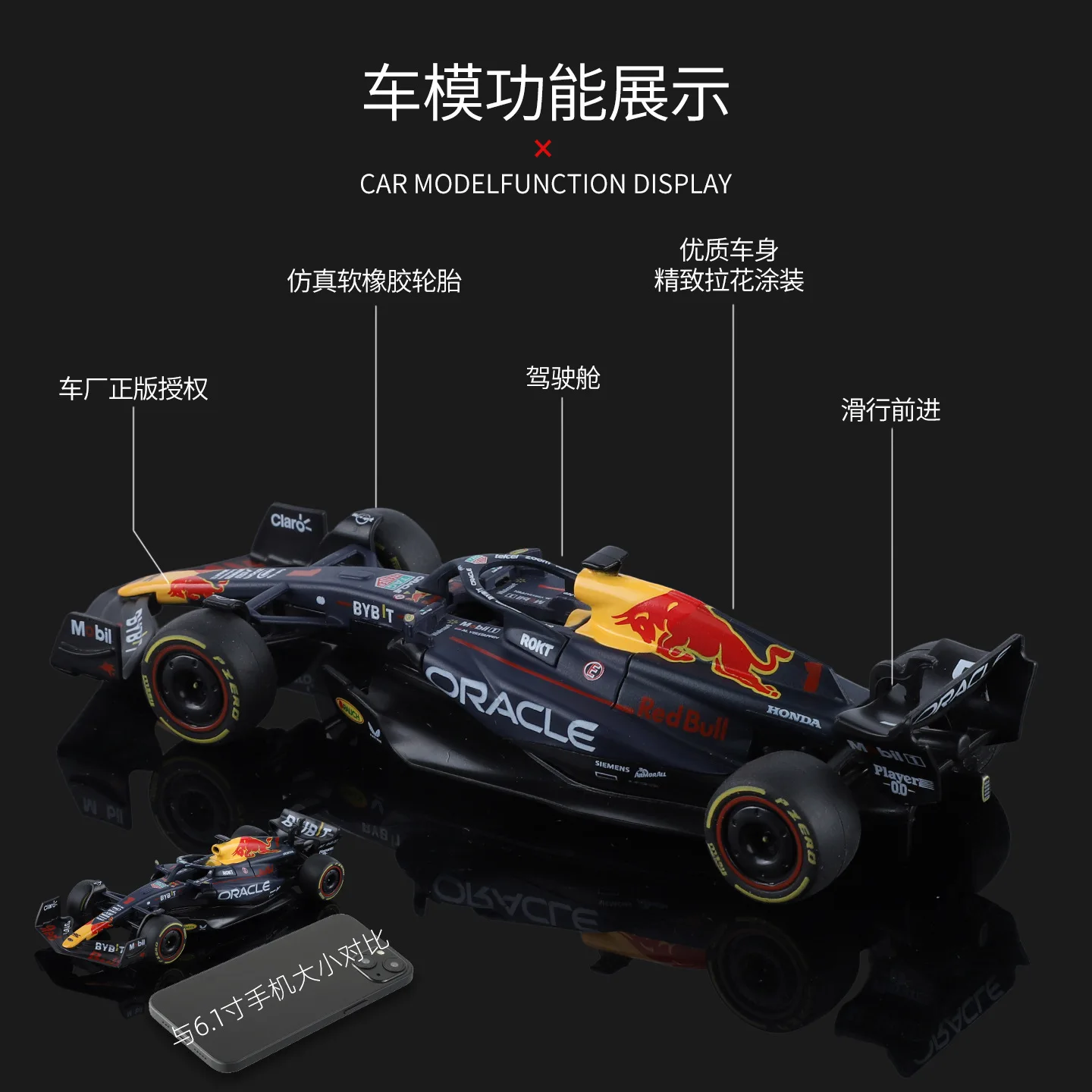 1:43 Red Bull F1 RB19 Simulation Alloy Coasting Racing Collectible Ornament Gift Diecast Alloy Car Model Collectible