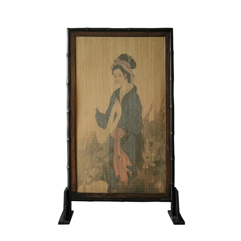 New Chinese Nan Bamboo Screen, Bamboo Silk Mat, Lady Scene, Double-sided Partition Facing the Entrance Door Screen