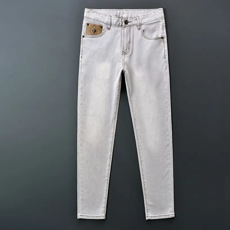 

Summer Brand Men's Fit Straight Lightweight Cotton Stretch Jeans Business Casual High Waist Thin Light Jeans Mens Pants Trendy
