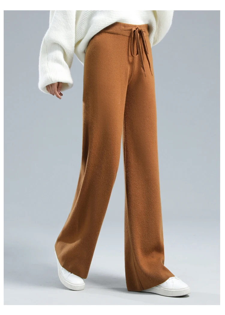 Temperament Cashmere Cloud Pants High Waist Drape Wide Leg Pants Women's White Casual Versatile Knitted Floor-mopping Trousers