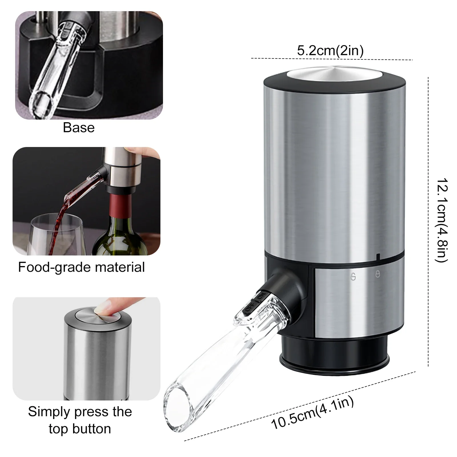 Electric Decanter Smart Red Wine Dispensers with Storage Base and Stainless Steel Conduit USB Charging for Kitchen Bar Gadgets