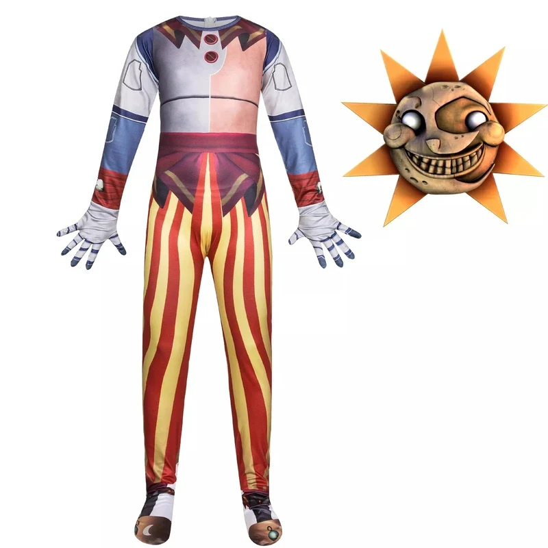 Disfraz de Cosplay Sundrop Moondrop, Traje de Marioneta de Payaso Sol y Luna de Dibujos Animados, Máscara, Disfraz para Fiesta de Halloween y Cumpleaños para Niños
