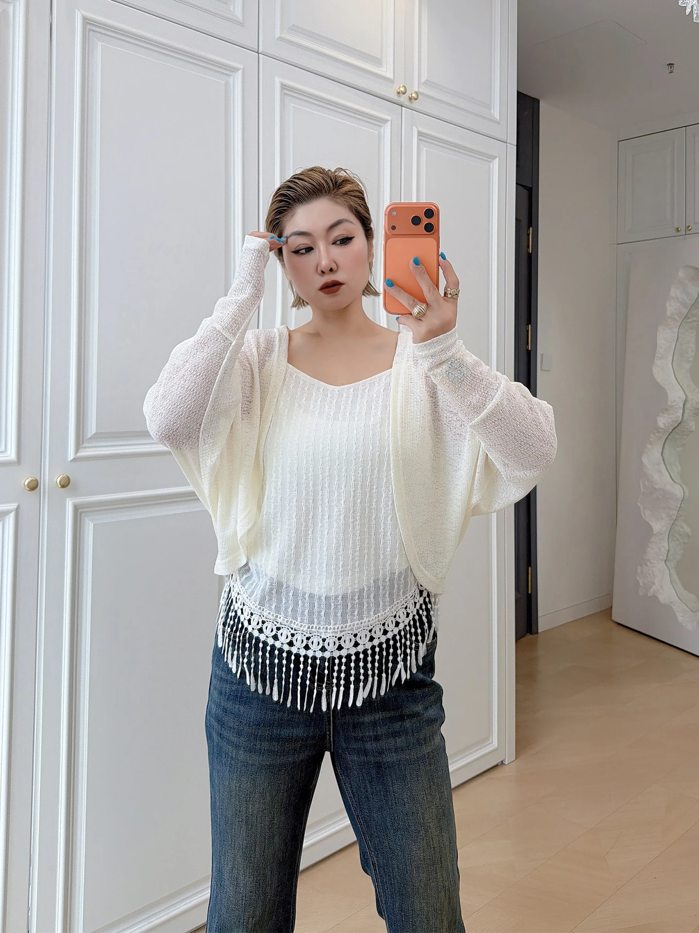 

Модный повседневный комплект из двух предметов для женщин больших размеров: вязаная верхняя одежда с бахромой и эффектом похудения, весенний сезон