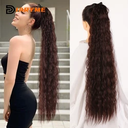 80Cm Synthetische Lange Watergolf Hair Extensions Voor Vrouwen Natuurlijke Zwart Bruine Clip In Haar Paardenstaart Extensions Paardenstaart Valse