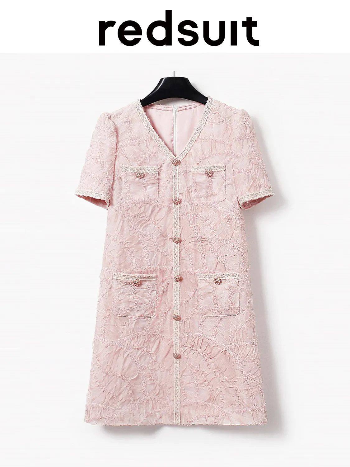 New Mingyuan three-dimensional floral ribbon V-neck short sleeved dress Custom size