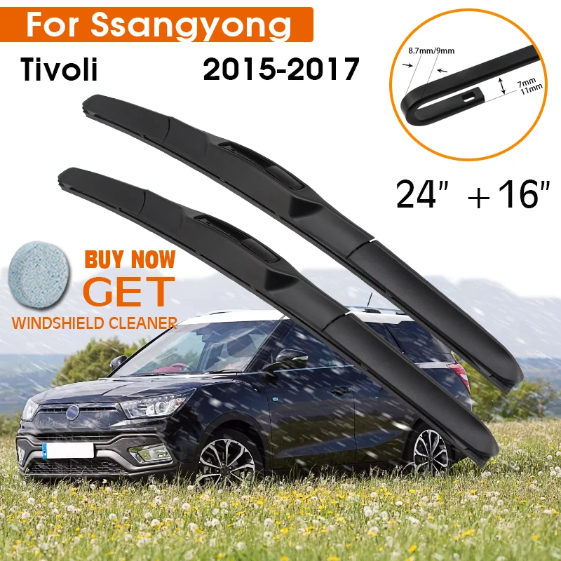 

Car Wiper Blade For Ssangyong Tivoli 2015-2017 Windshield Rubber Silicon Refill Front Window Wiper 24"+16" LHD RHD Accessories